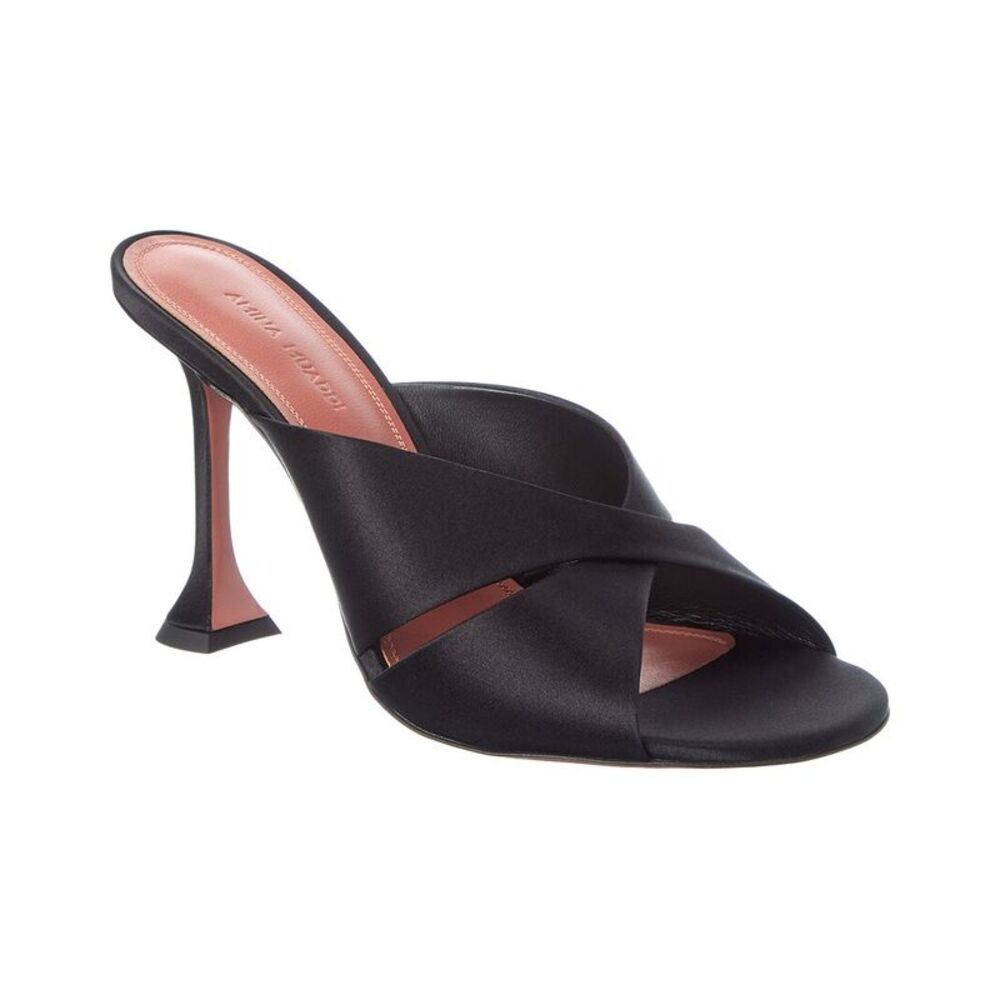 Amina Muaddi Salma Satin Sandal, Black